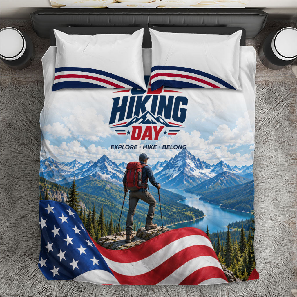 US Hiking Day Bedding Set Mountain Hiker American Flag Outdoor Adventure