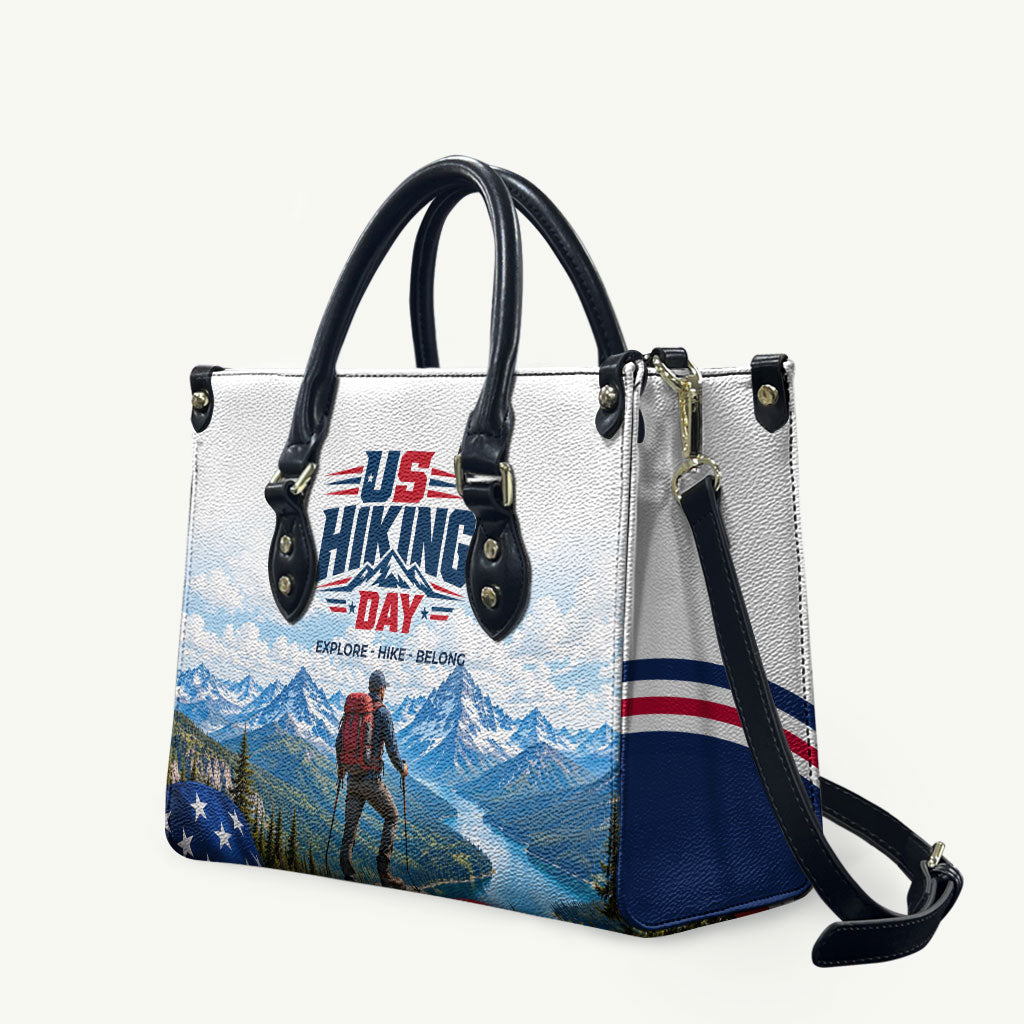 US Hiking Day Leather Bag Mountain Hiker American Flag Outdoor Adventure