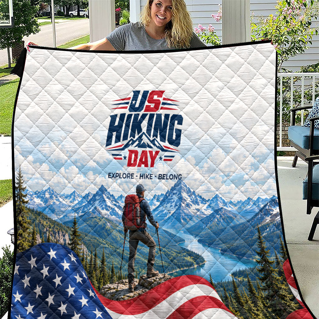 US Hiking Day Quilt Mountain Hiker American Flag Outdoor Adventure