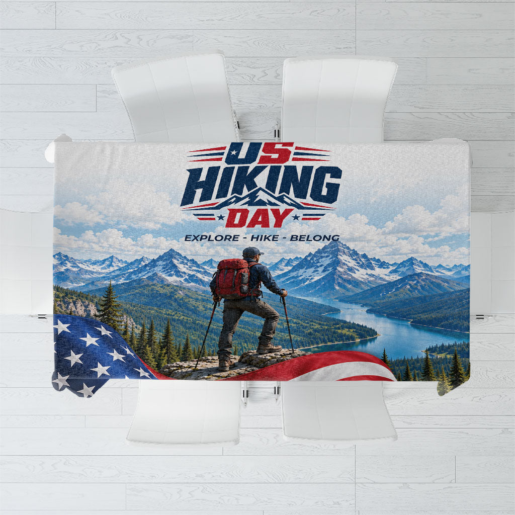 US Hiking Day Tablecloth Mountain Hiker American Flag Outdoor Adventure