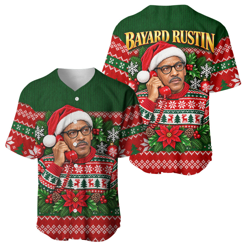 Bayard Rustin Christmas Baseball Jersey Ugly Christmas Pattern Retro Fair Isle