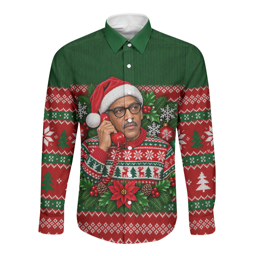 Bayard Rustin Christmas Long Sleeve Button Shirt Ugly Christmas Pattern Retro Fair Isle