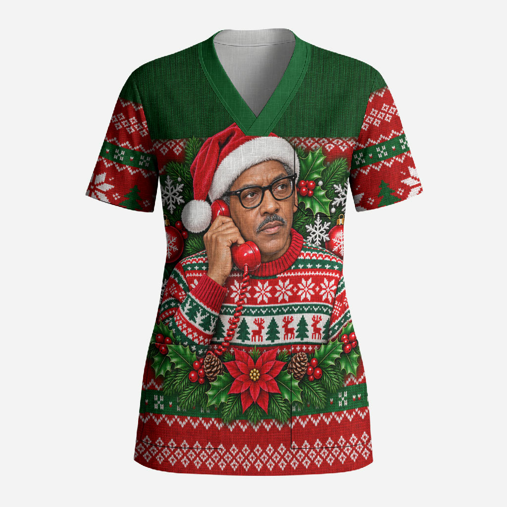 Bayard Rustin Christmas Scrub Top Ugly Christmas Pattern Retro Fair Isle
