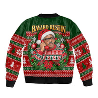 Bayard Rustin Christmas Sleeve Zip Bomber Jacket Ugly Christmas Pattern Retro Fair Isle