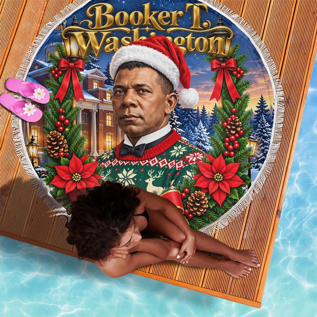 Booker T. Washington Christmas Beach Blanket Ugly Christmas Pattern Starry Winter Night