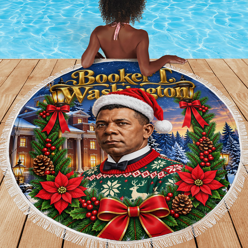 Booker T. Washington Christmas Beach Blanket Ugly Christmas Pattern Starry Winter Night