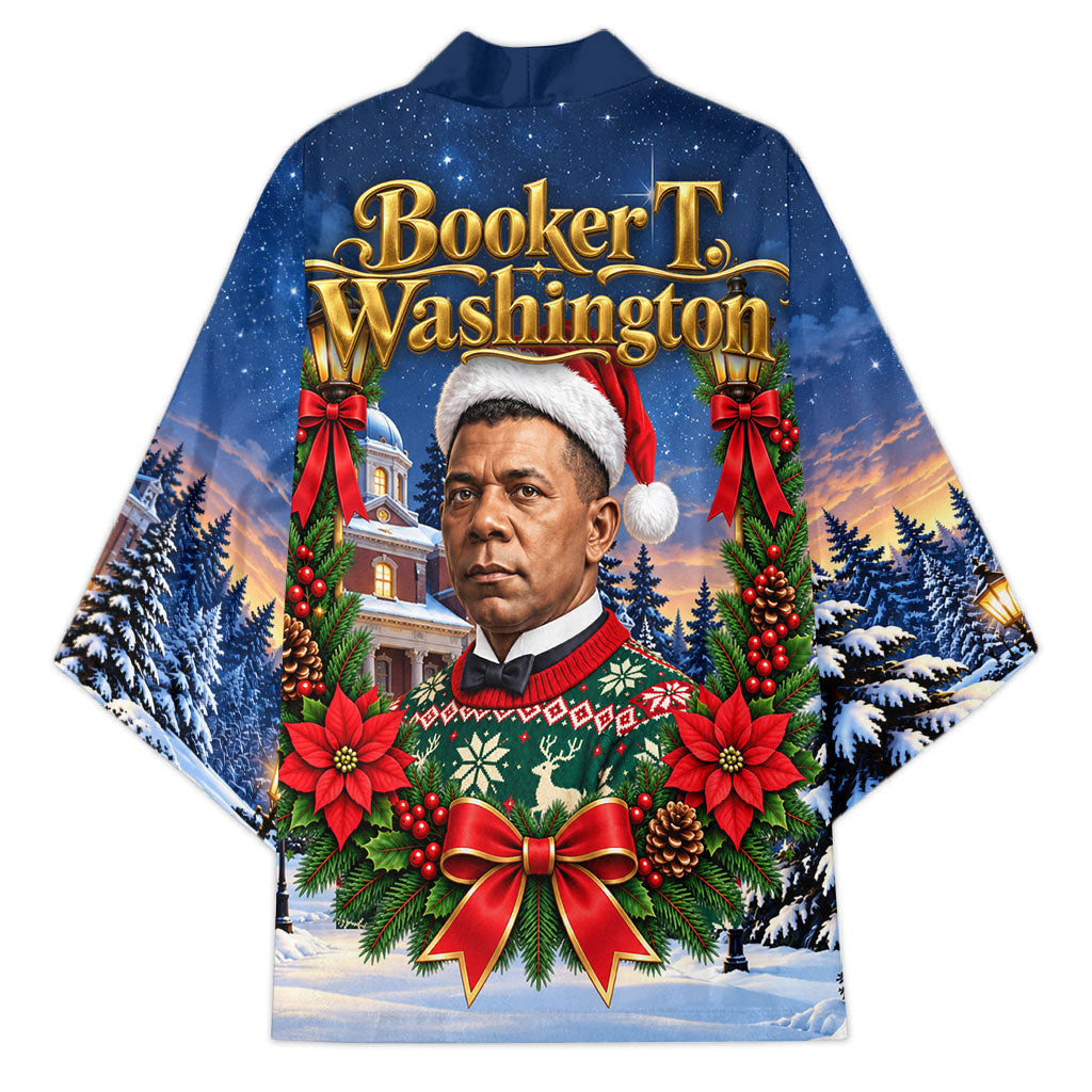 Booker T. Washington Christmas Kimono Ugly Christmas Pattern Starry Winter Night