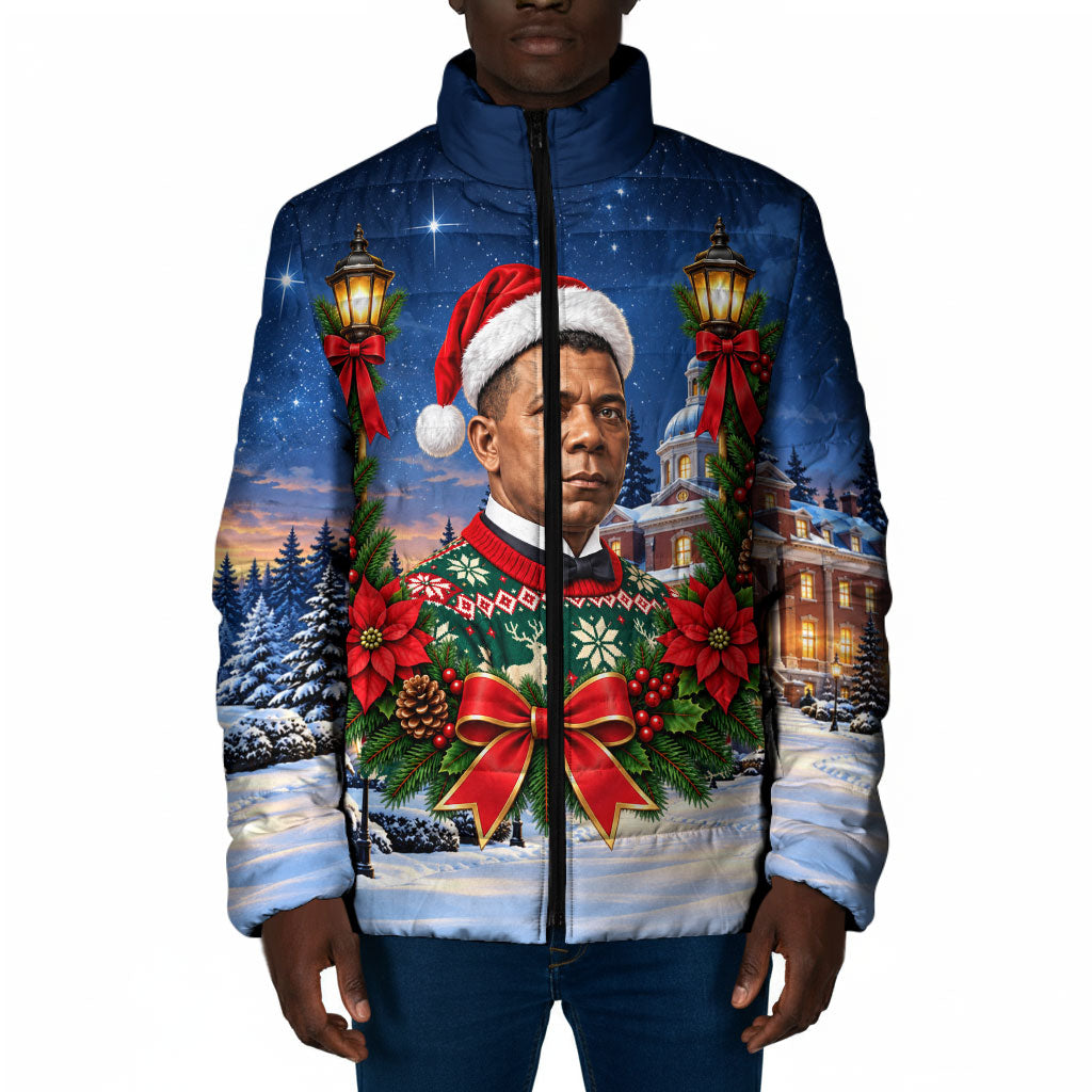 Booker T. Washington Christmas Padded Jacket Ugly Christmas Pattern Starry Winter Night