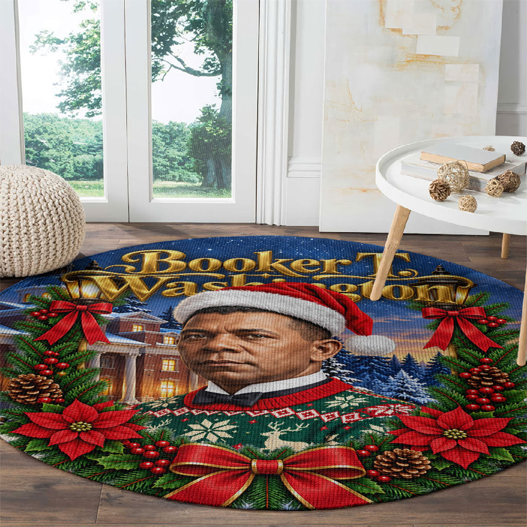 Booker T. Washington Christmas Round Carpet Ugly Christmas Pattern Starry Winter Night
