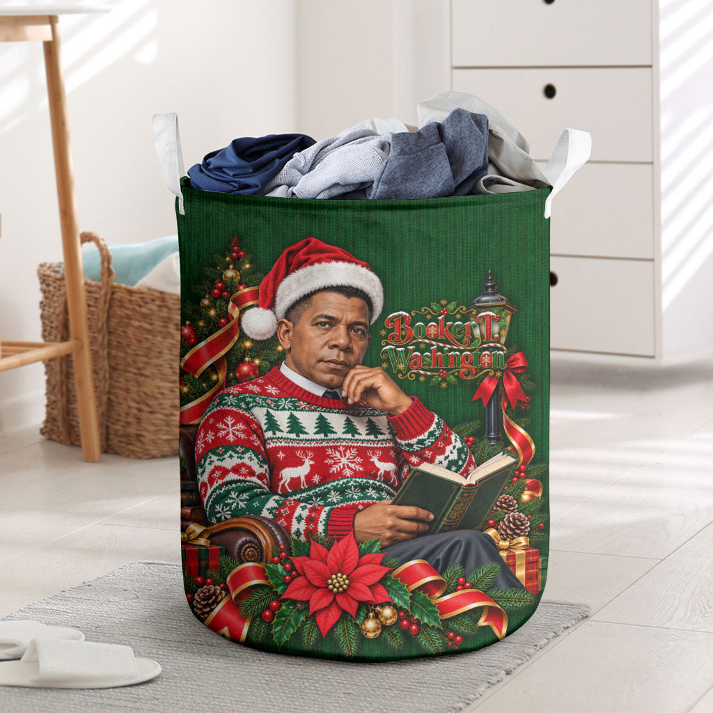 Booker T. Washington Christmas Laundry Basket Ugly Christmas Pattern Vintage Holiday