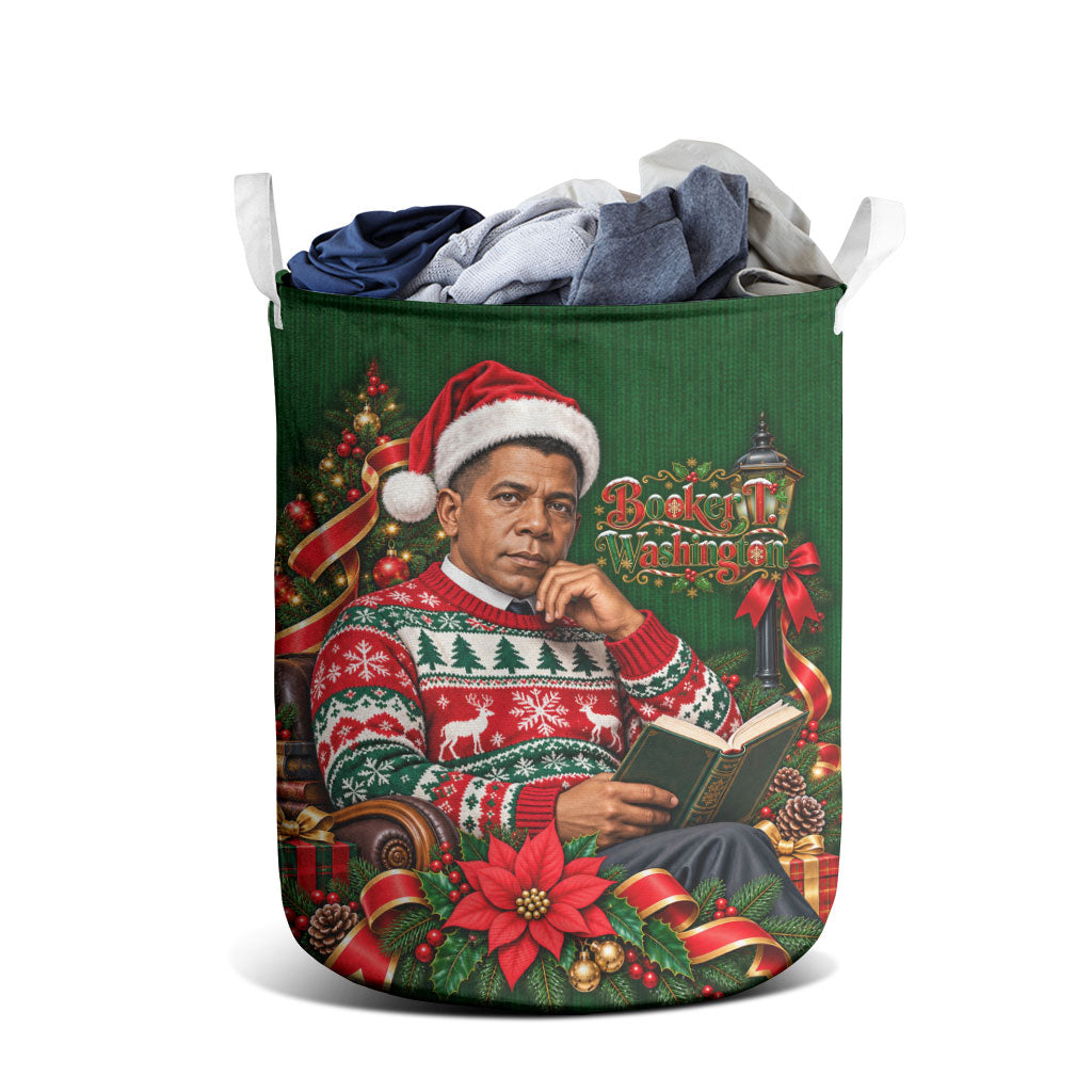 Booker T. Washington Christmas Laundry Basket Ugly Christmas Pattern Vintage Holiday