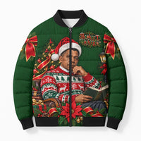 Booker T. Washington Christmas Bomber Puffer Jacket Ugly Christmas Pattern Vintage Holiday