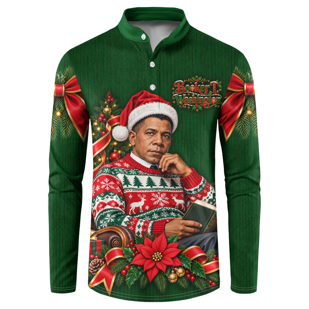Booker T. Washington Christmas Button Sweatshirt Ugly Christmas Pattern Vintage Holiday