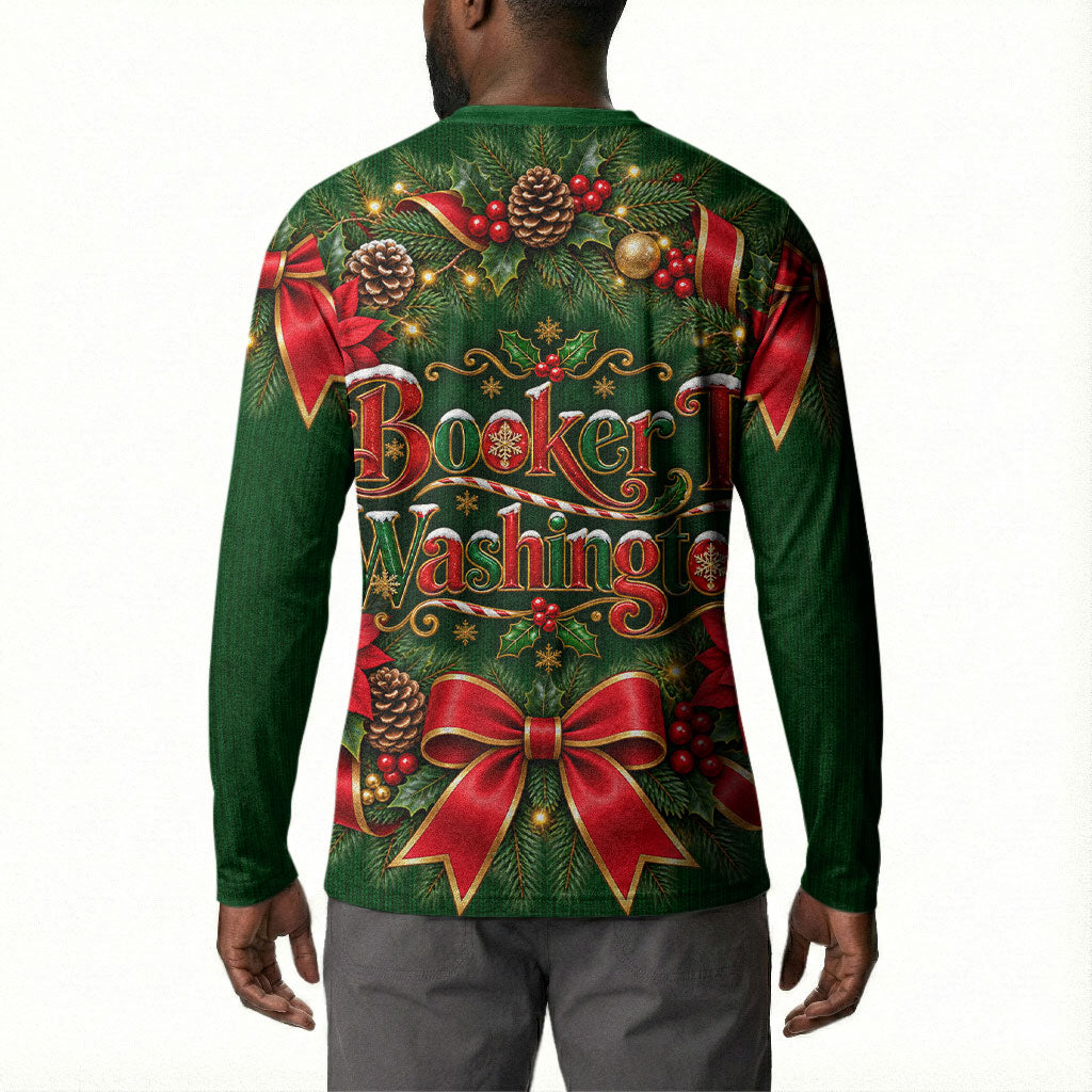 Booker T. Washington Christmas Button Sweatshirt Ugly Christmas Pattern Vintage Holiday