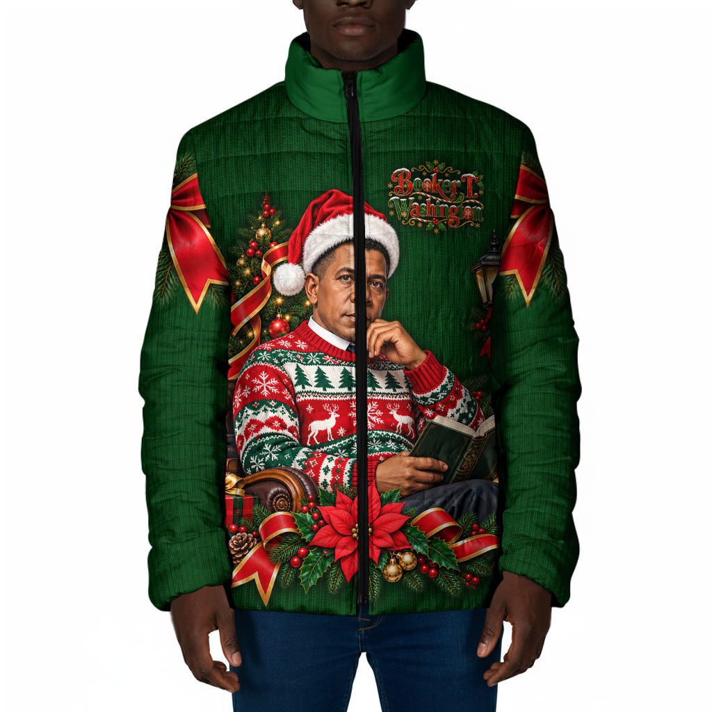 Booker T. Washington Christmas Padded Jacket Ugly Christmas Pattern Vintage Holiday