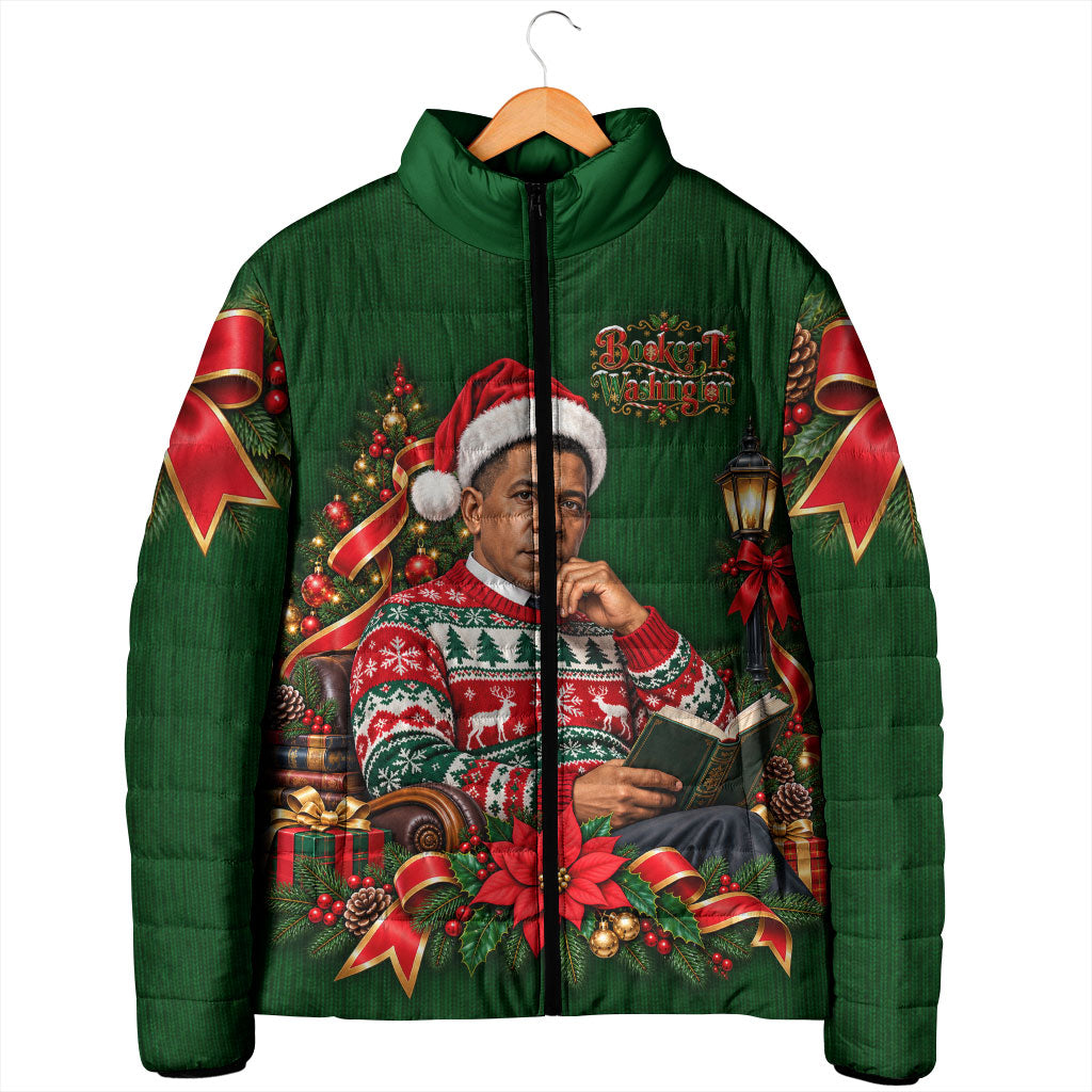 Booker T. Washington Christmas Padded Jacket Ugly Christmas Pattern Vintage Holiday