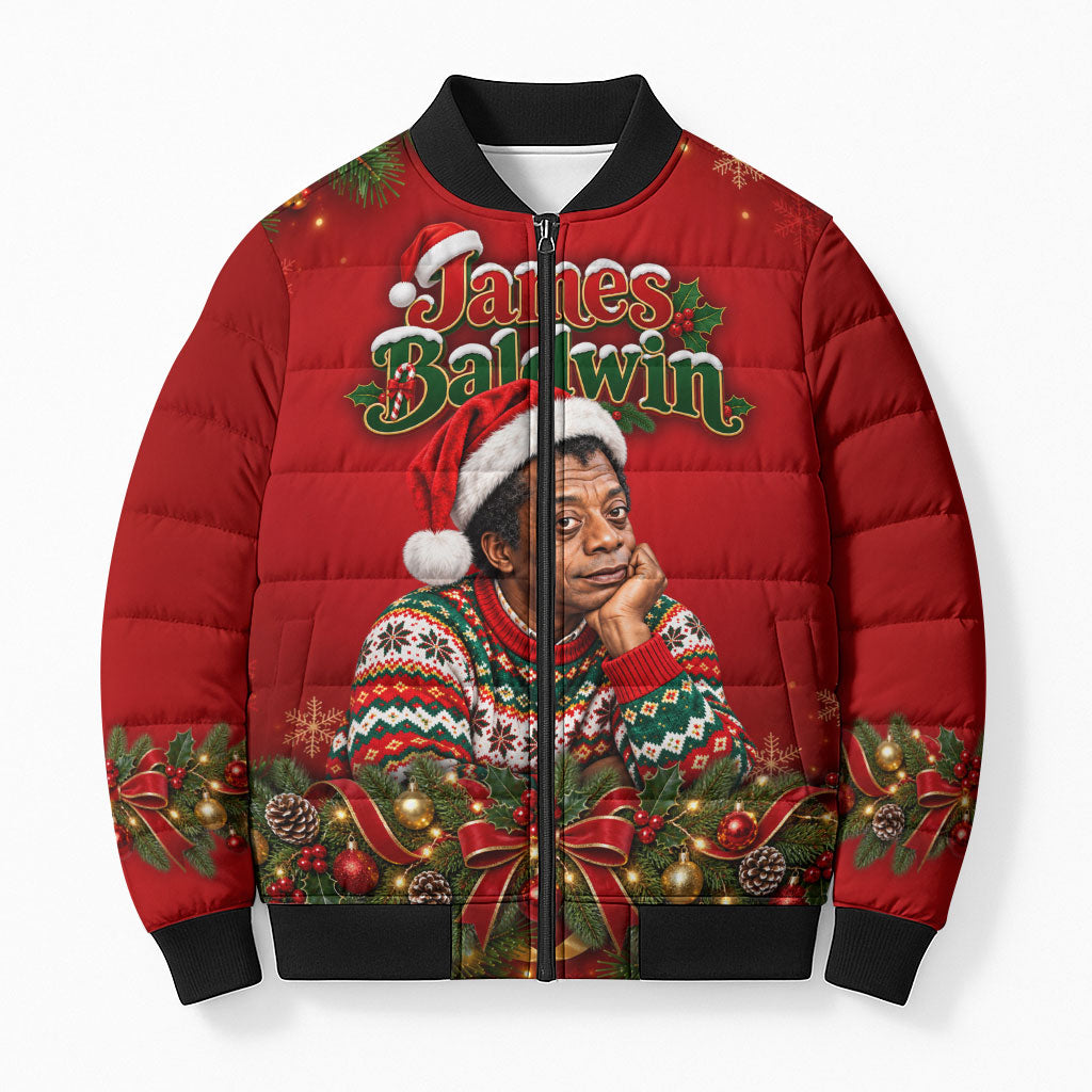 James Baldwin Christmas Bomber Puffer Jacket Ugly Christmas Pattern Vintage Holiday