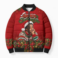 James Baldwin Christmas Bomber Puffer Jacket Ugly Christmas Pattern Vintage Holiday