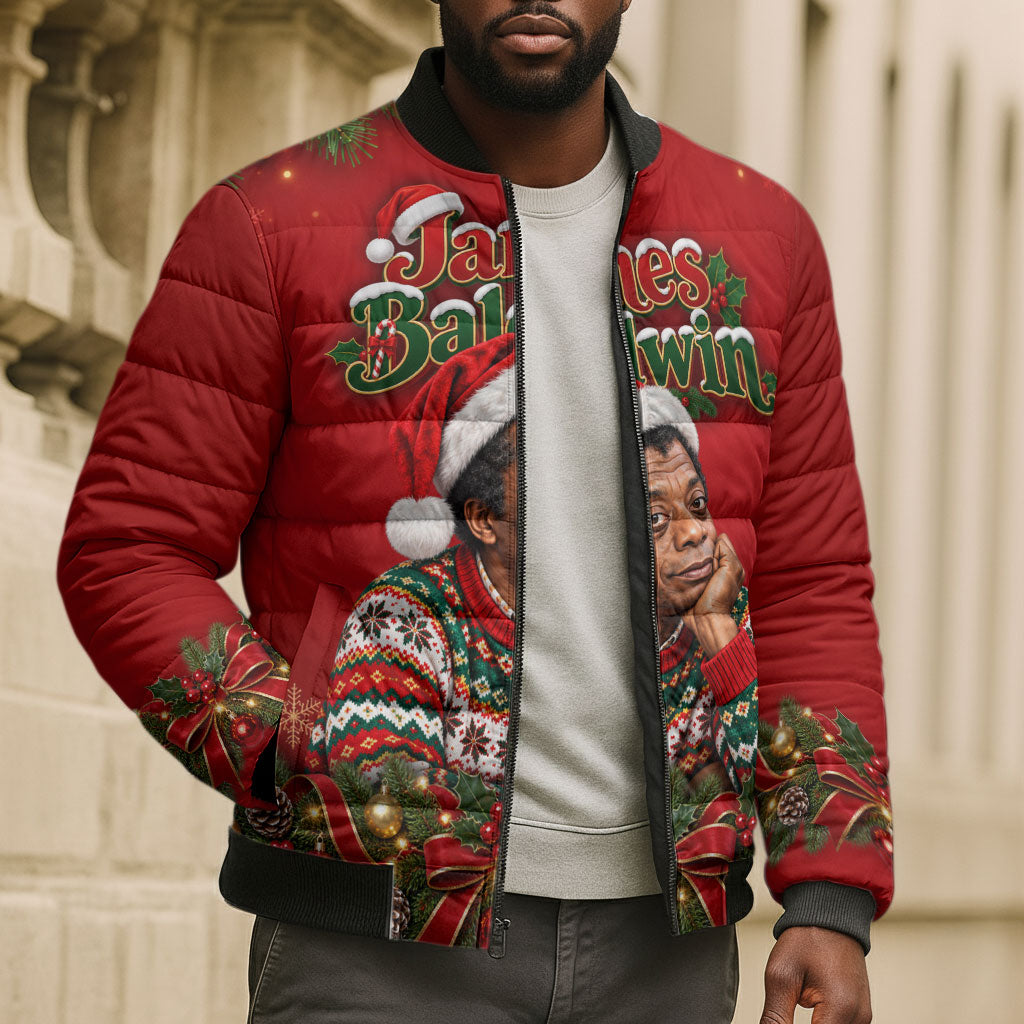 James Baldwin Christmas Bomber Puffer Jacket Ugly Christmas Pattern Vintage Holiday