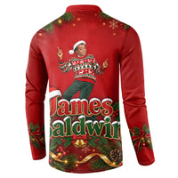 James Baldwin Christmas Button Sweatshirt Ugly Christmas Pattern Vintage Holiday