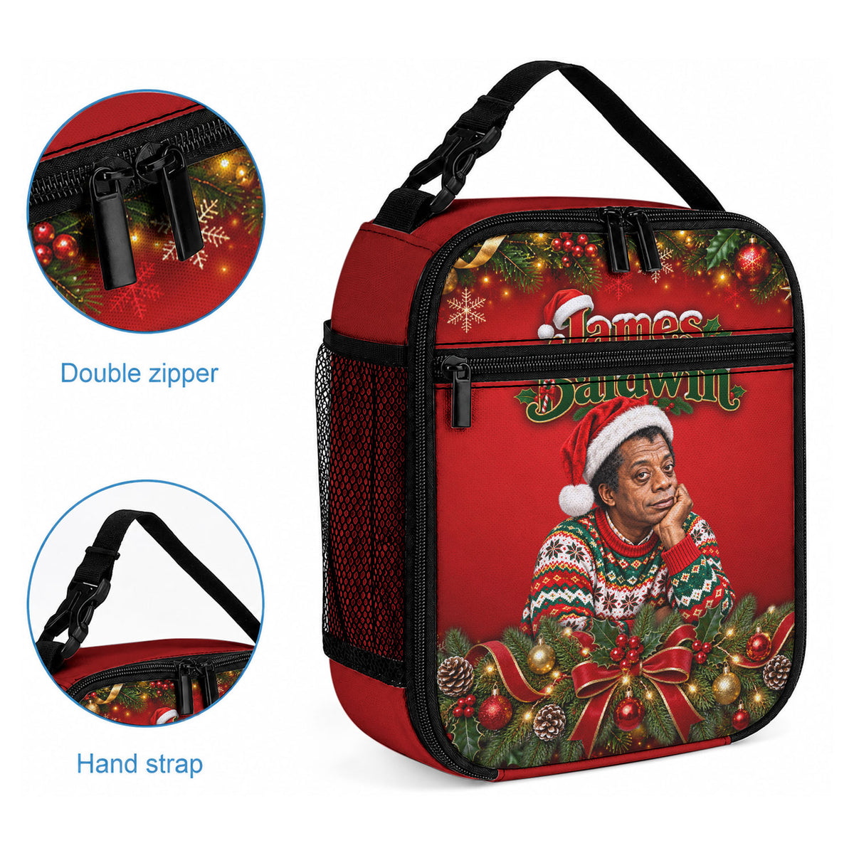 James Baldwin Christmas Lunch Bag Ugly Christmas Pattern Vintage Holiday