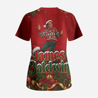 James Baldwin Christmas Scrub Top Ugly Christmas Pattern Vintage Holiday
