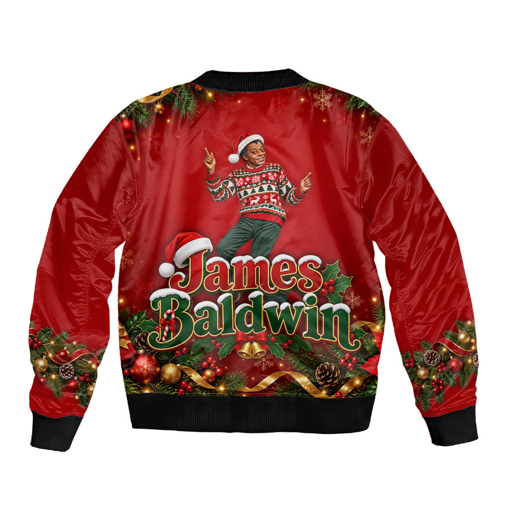 James Baldwin Christmas Sleeve Zip Bomber Jacket Ugly Christmas Pattern Vintage Holiday