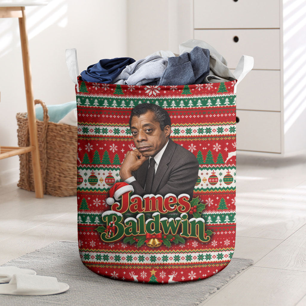 James Baldwin Christmas Laundry Basket African American Author Ugly Christmas Pattern Retro