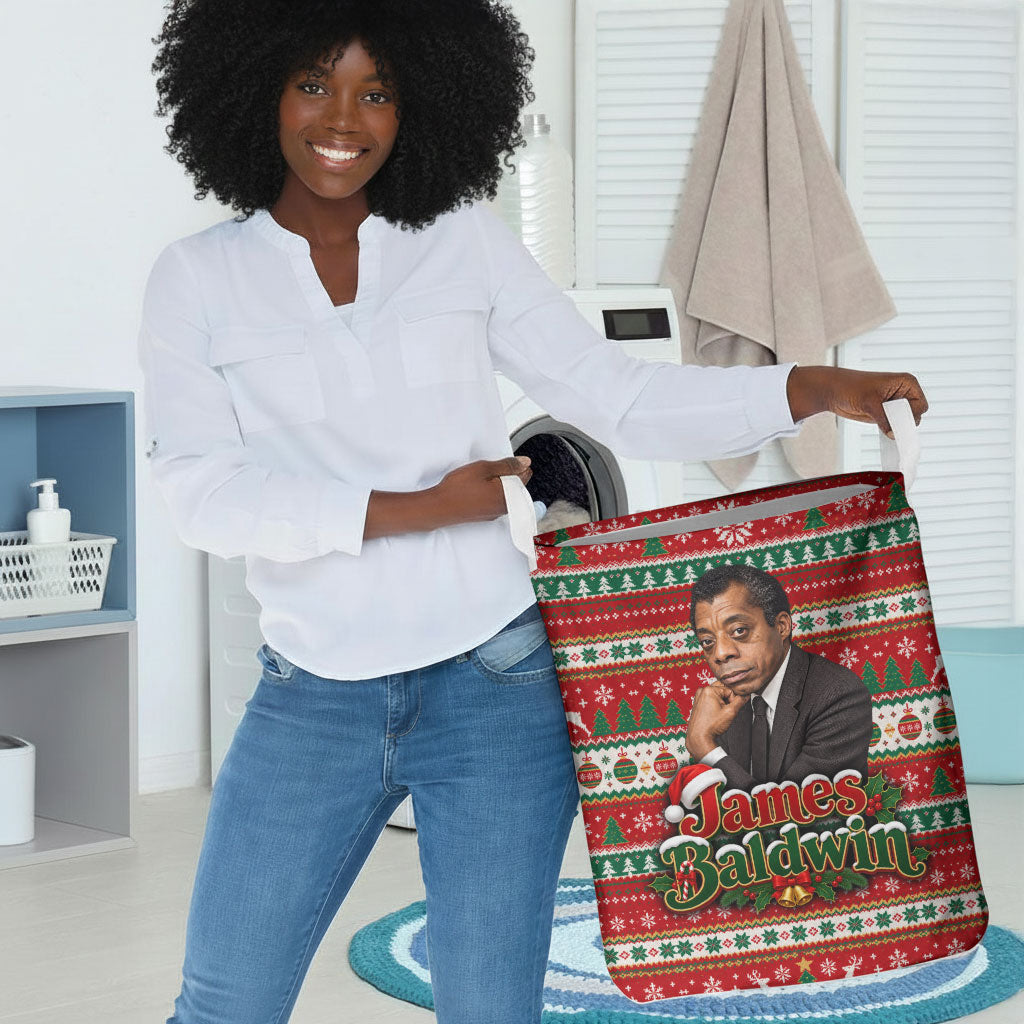 James Baldwin Christmas Laundry Basket African American Author Ugly Christmas Pattern Retro