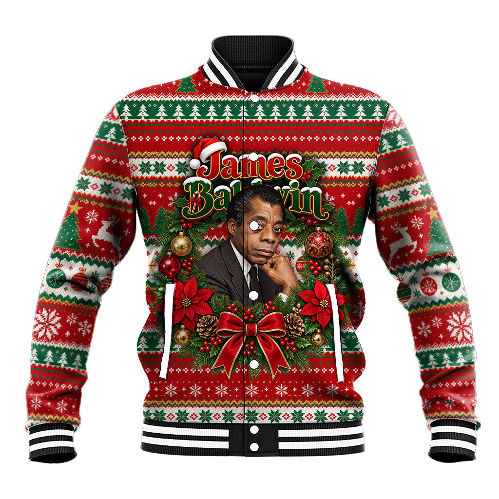 James Baldwin Christmas Baseball Jacket African American Author Ugly Christmas Pattern Retro