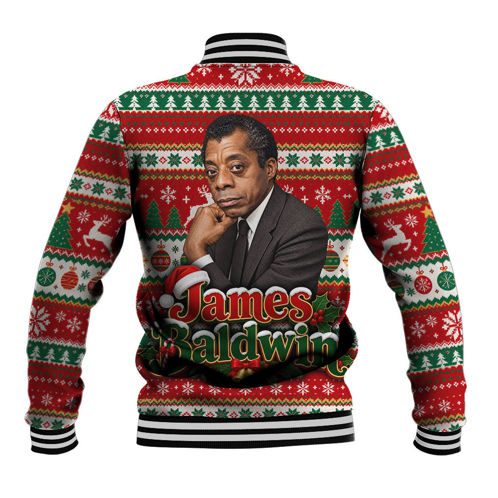 James Baldwin Christmas Baseball Jacket African American Author Ugly Christmas Pattern Retro