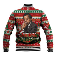 James Baldwin Christmas Baseball Jacket African American Author Ugly Christmas Pattern Retro