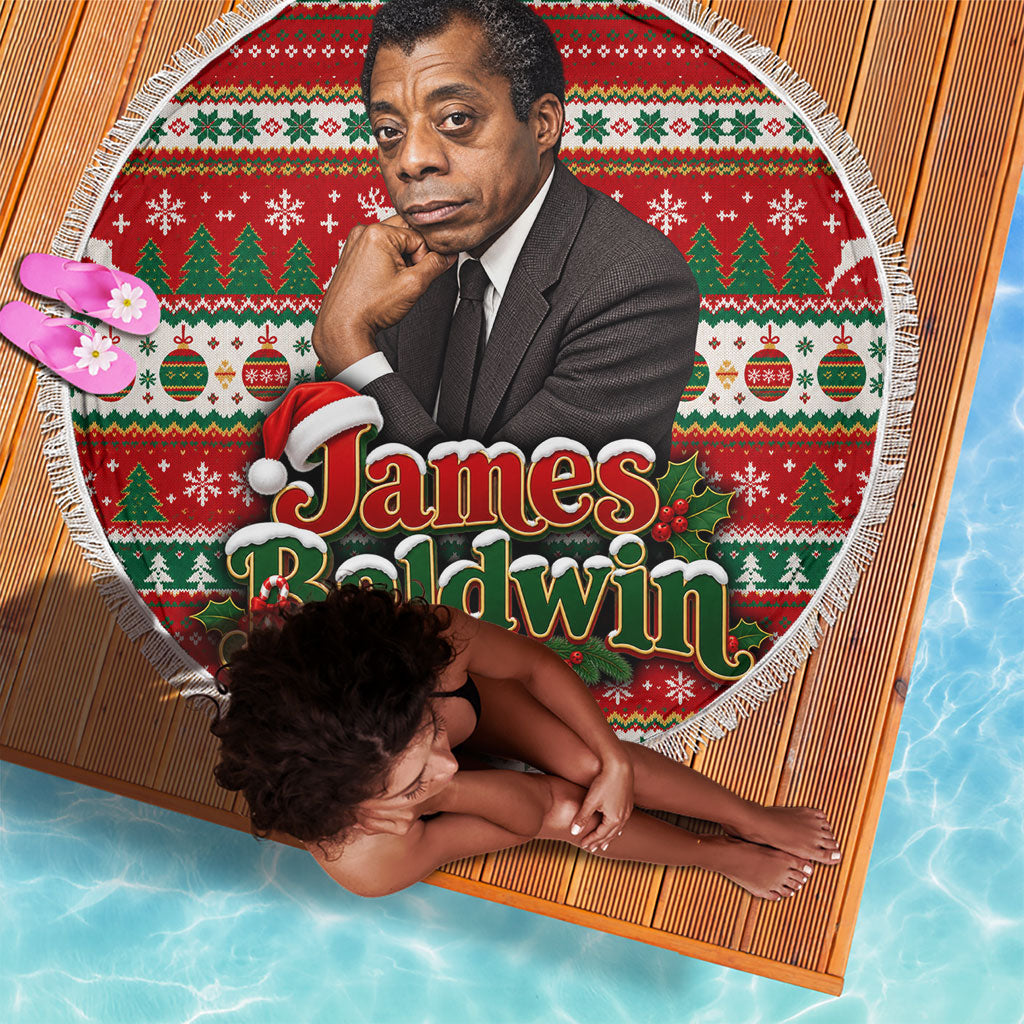 James Baldwin Christmas Beach Blanket African American Author Ugly Christmas Pattern Retro