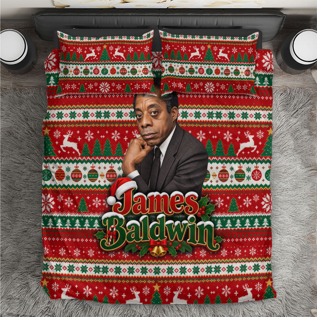 James Baldwin Christmas Bedding Set African American Author Ugly Christmas Pattern Retro