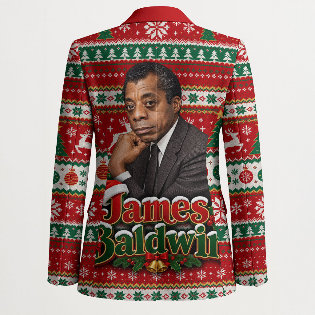James Baldwin Christmas Blazer African American Author Ugly Christmas Pattern Retro