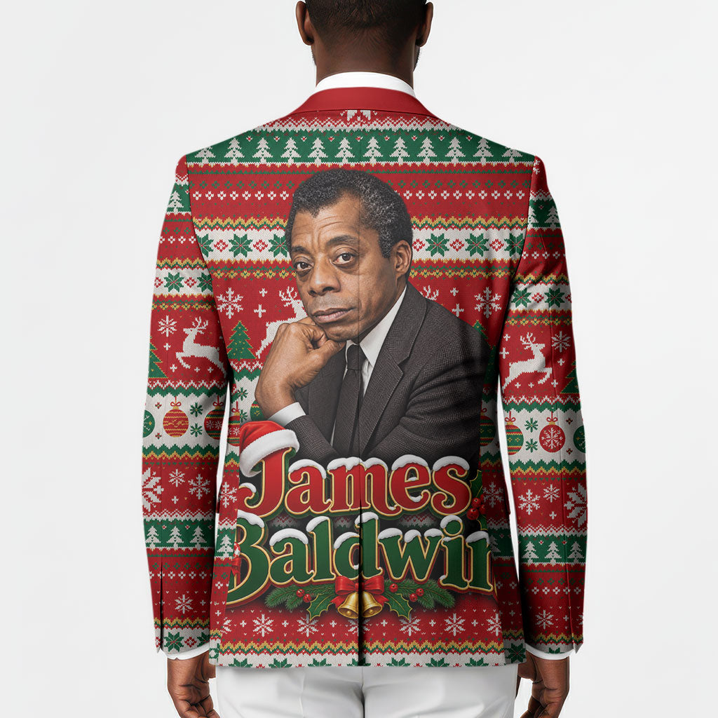 James Baldwin Christmas Blazer African American Author Ugly Christmas Pattern Retro