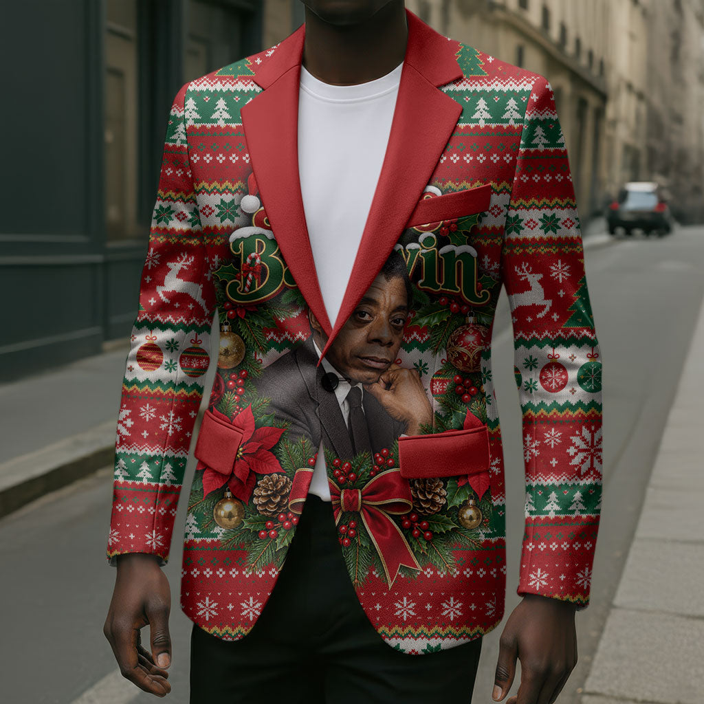 James Baldwin Christmas Blazer African American Author Ugly Christmas Pattern Retro