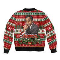 James Baldwin Christmas Bomber Jacket African American Author Ugly Christmas Pattern Retro