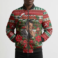 James Baldwin Christmas Bomber Puffer Jacket African American Author Ugly Christmas Pattern Retro