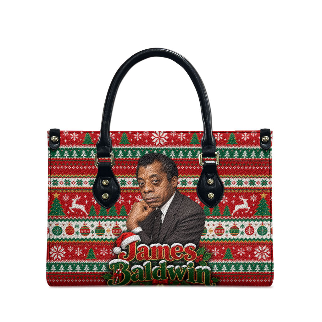 James Baldwin Christmas Leather Bag African American Author Ugly Christmas Pattern Retro
