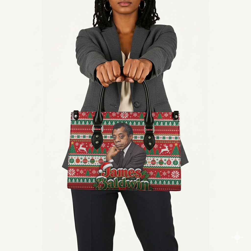 James Baldwin Christmas Leather Bag African American Author Ugly Christmas Pattern Retro