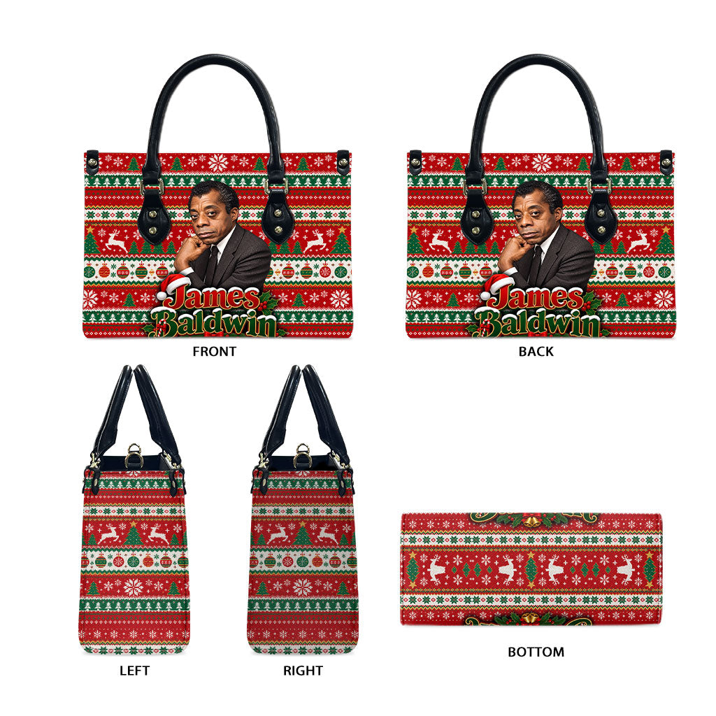 James Baldwin Christmas Leather Bag African American Author Ugly Christmas Pattern Retro