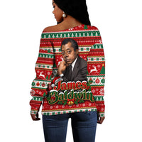 James Baldwin Christmas Off Shoulder Sweater African American Author Ugly Christmas Pattern Retro