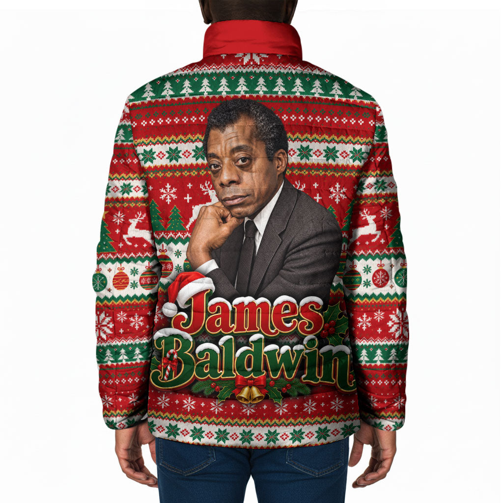 James Baldwin Christmas Padded Jacket African American Author Ugly Christmas Pattern Retro