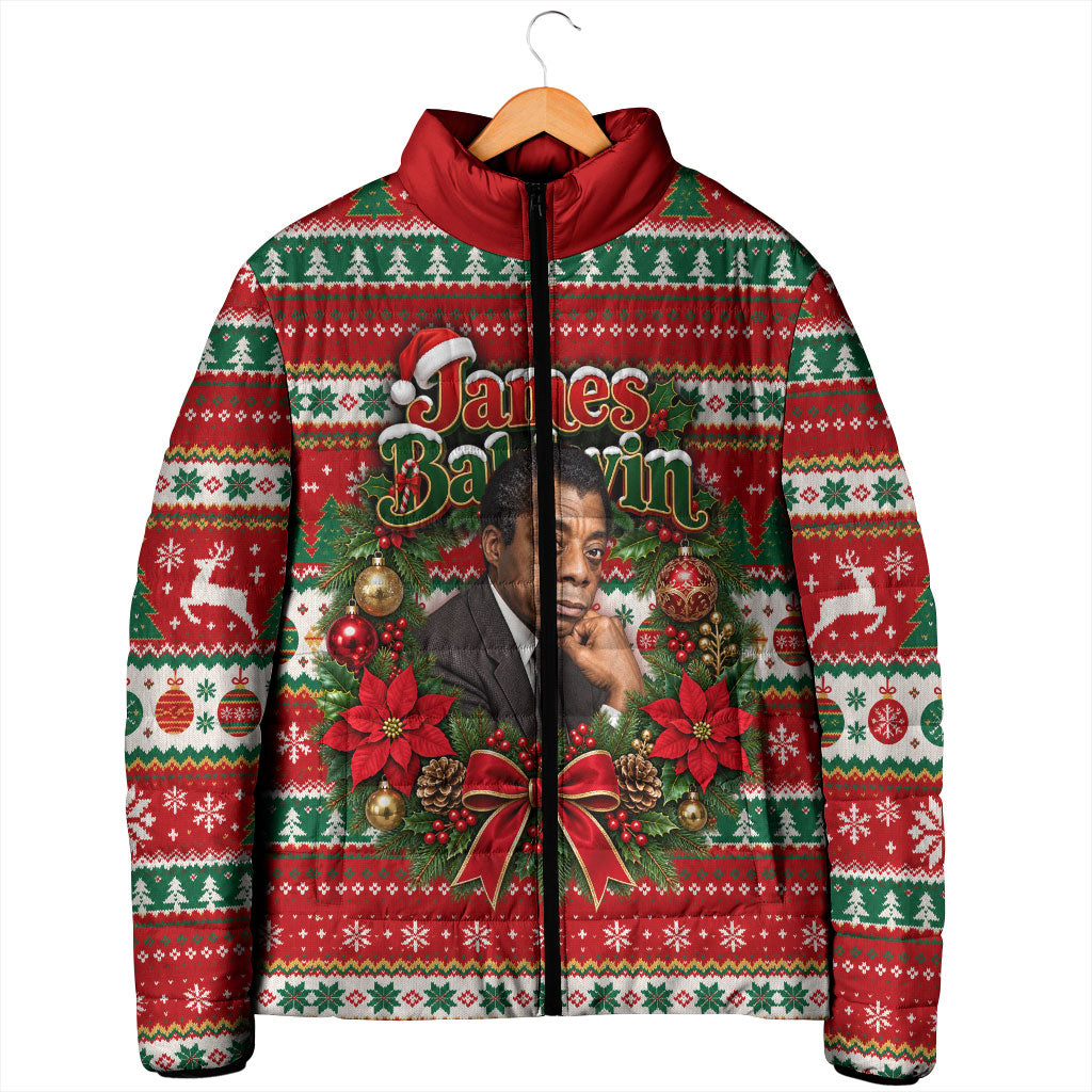 James Baldwin Christmas Padded Jacket African American Author Ugly Christmas Pattern Retro
