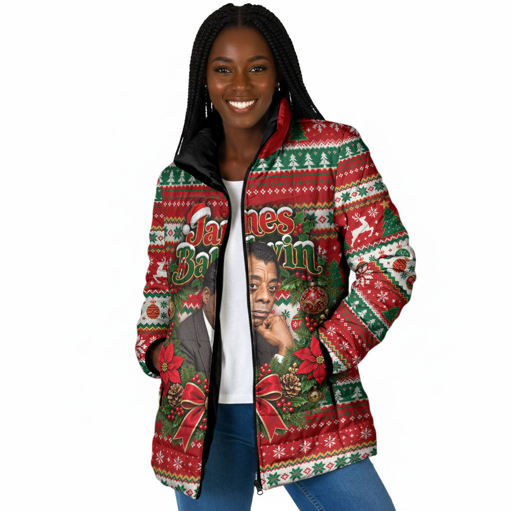 James Baldwin Christmas Padded Jacket African American Author Ugly Christmas Pattern Retro