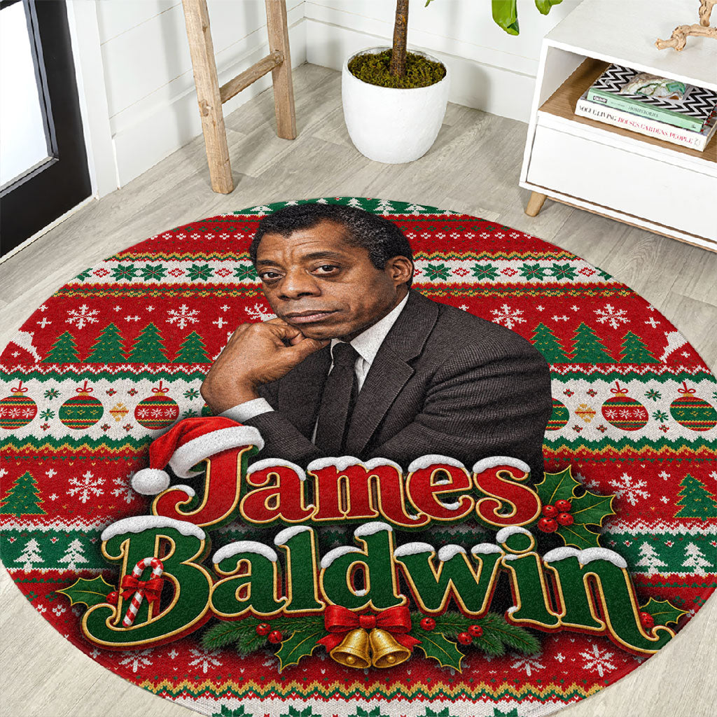 James Baldwin Christmas Round Carpet African American Author Ugly Christmas Pattern Retro