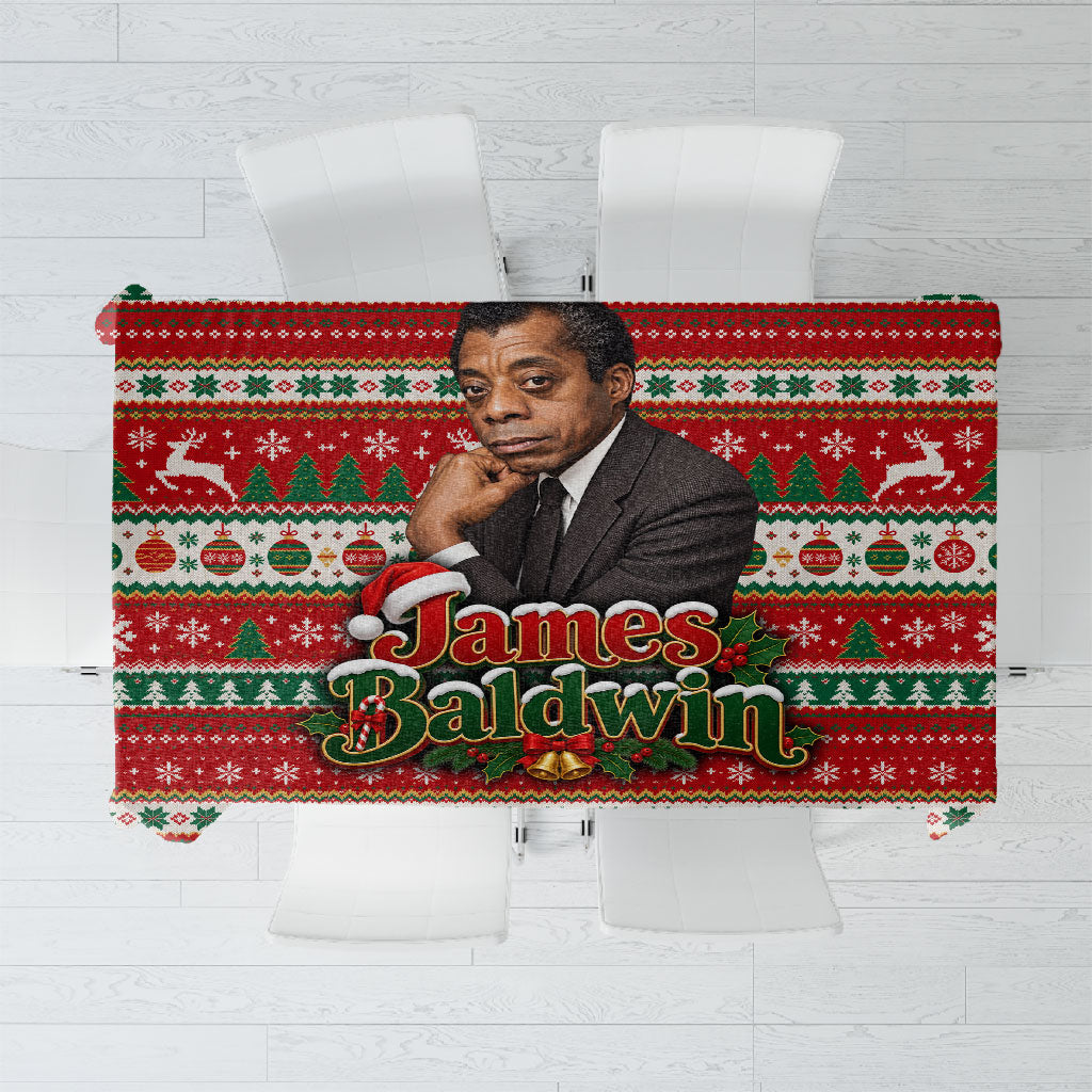 James Baldwin Christmas Tablecloth African American Author Ugly Christmas Pattern Retro
