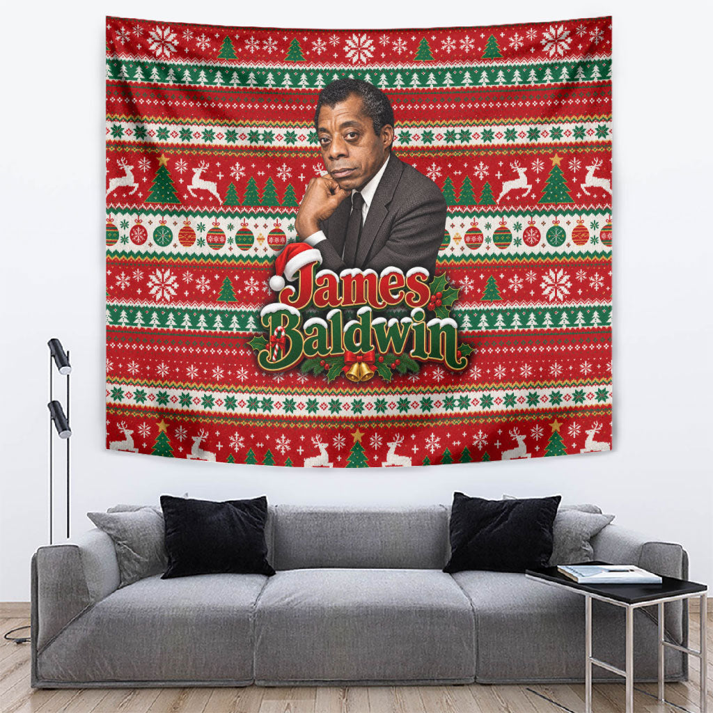 James Baldwin Christmas Tapestry African American Author Ugly Christmas Pattern Retro