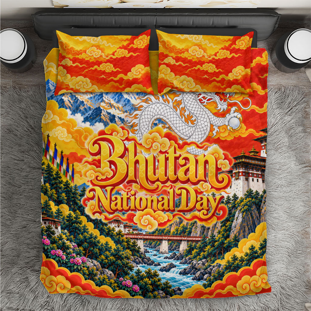 Bhutan National Day Thunder Dragon Bedding Set Traditional Himalayan Architecture